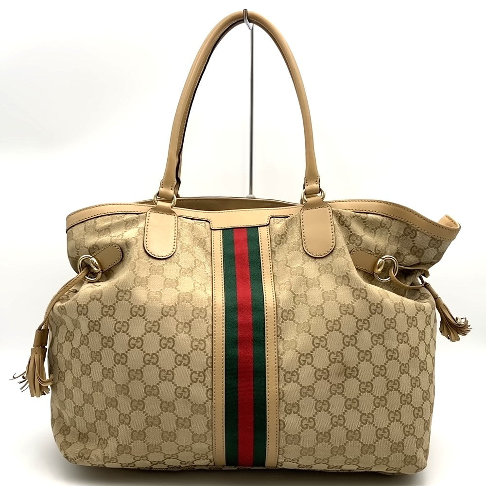 GUCCI グッチ 232969 GGキャンバス シェリーライン トートバッグ タッセル レザー ベージュ