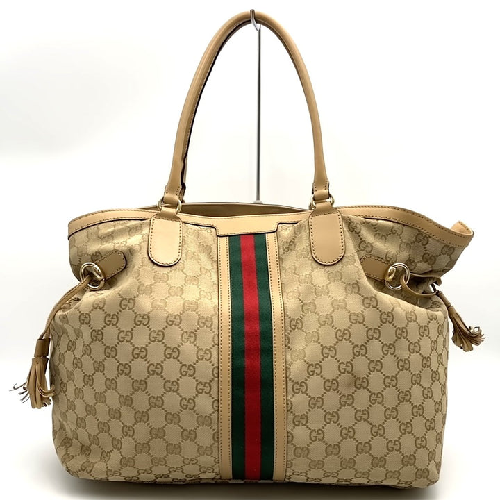 GUCCI グッチ 232969 GGキャンバス シェリーライン トートバッグ タッセル レザー ベージュ