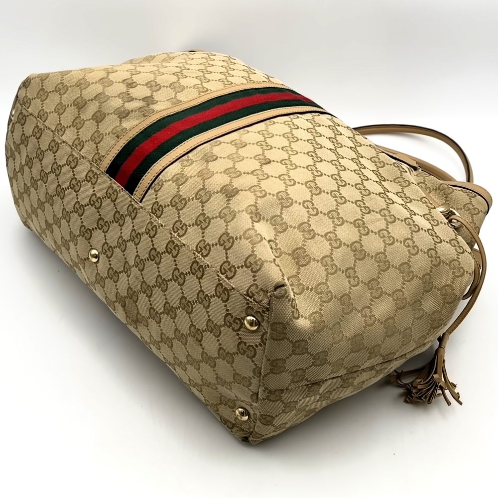 GUCCI グッチ 232969 GGキャンバス シェリーライン トートバッグ タッセル レザー ベージュ