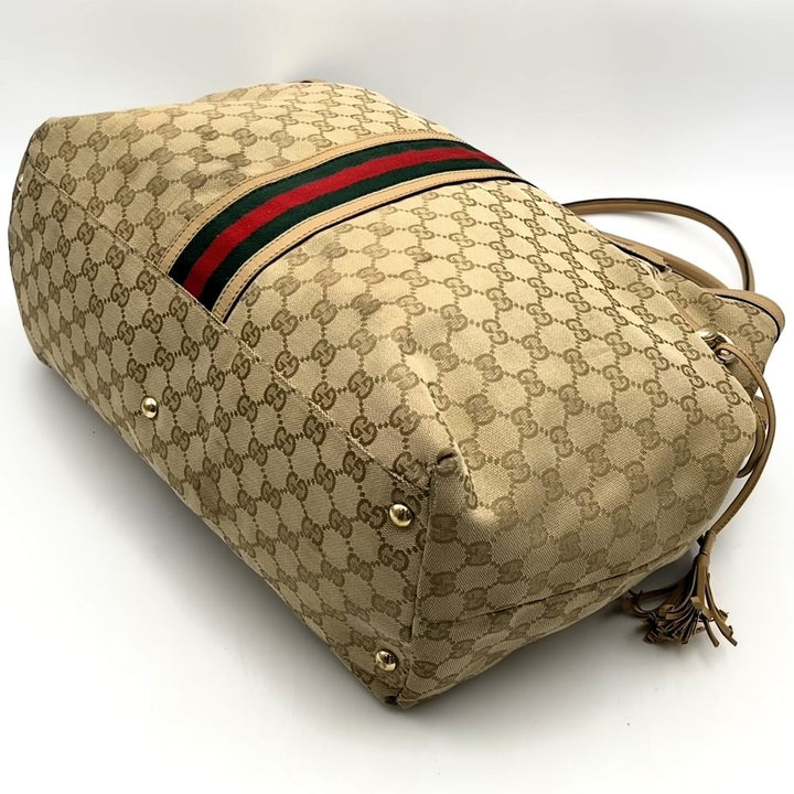 GUCCI グッチ 232969 GGキャンバス シェリーライン トートバッグ タッセル レザー ベージュ