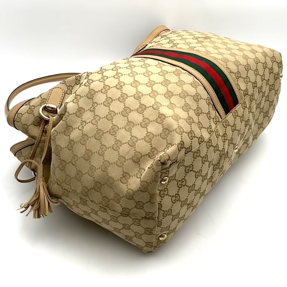 GUCCI グッチ 232969 GGキャンバス シェリーライン トートバッグ タッセル レザー ベージュ