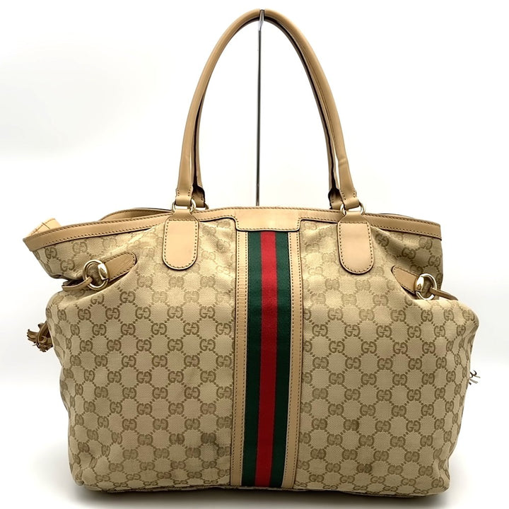GUCCI グッチ 232969 GGキャンバス シェリーライン トートバッグ タッセル レザー ベージュ