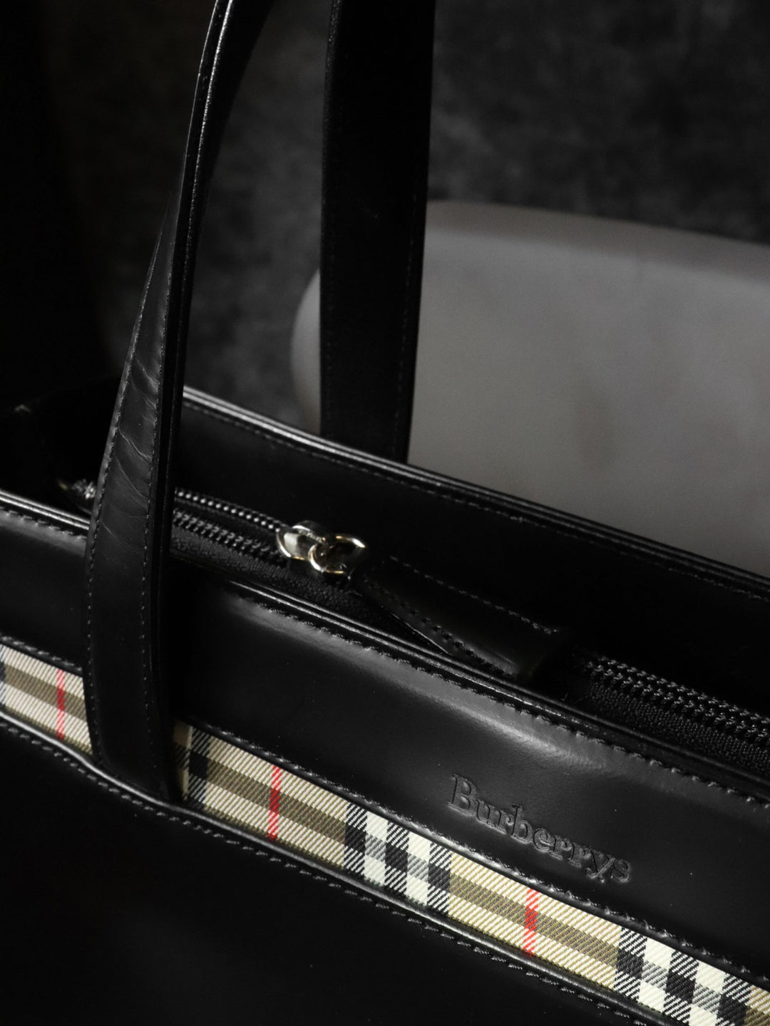 Burberrys バーバリーズ ノバチェック トートバッグ ハンドバッグ レザー ブラック