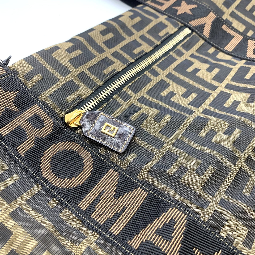 FENDI フェンディ ズッカ ボストンバッグ ナイロン ブラウン