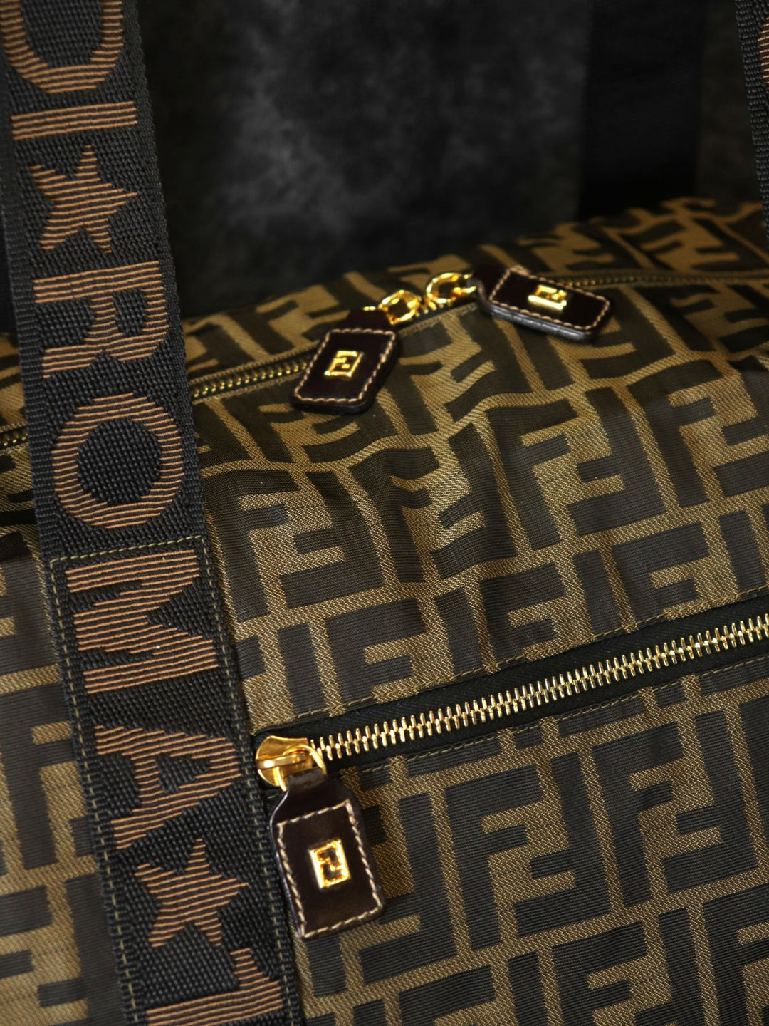 FENDI フェンディ ズッカ ボストンバッグ ナイロン ブラウン