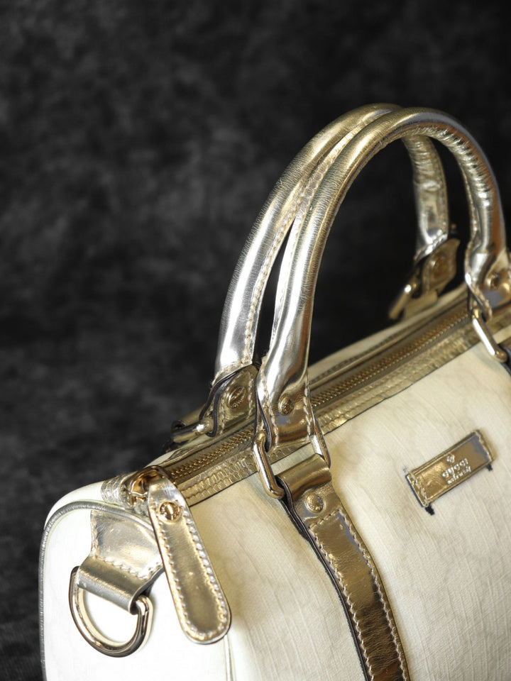 GUCCI グッチ 193604 ミニ ボストンバッグ ホワイト/ゴールド 白/金 GGスプリームキャンバス/PVC