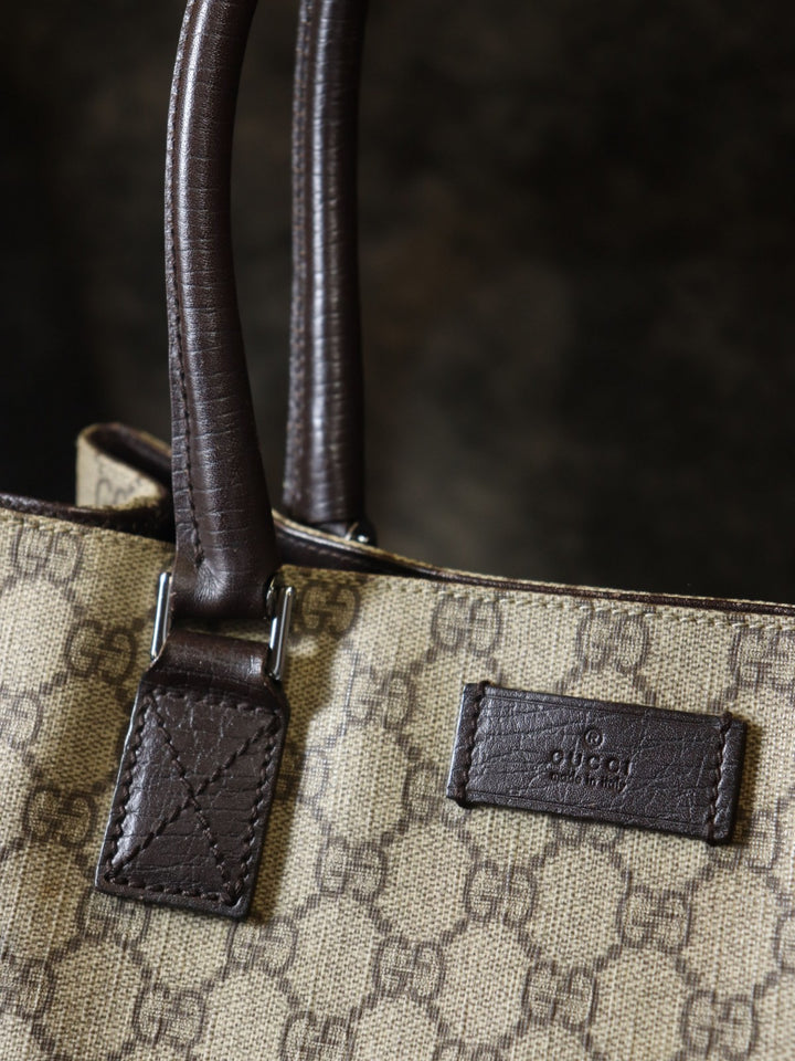 GUCCI グッチ 131220 GGスプリーム トートバッグ PVC レザー ベージュ ブラウン