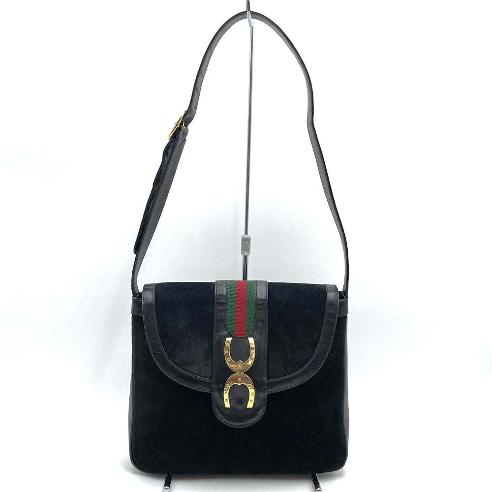 GUCCI オールドグッチ 肩掛け ショルダーバッグ ホースシュー ヴィンテージ ブラック 黒 スウェード/レザー ブランド品