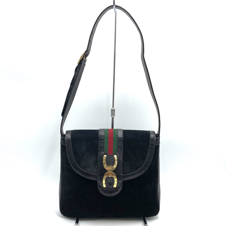 GUCCI オールドグッチ 肩掛け ショルダーバッグ ホースシュー ヴィンテージ ブラック 黒 スウェード/レザー ブランド品
