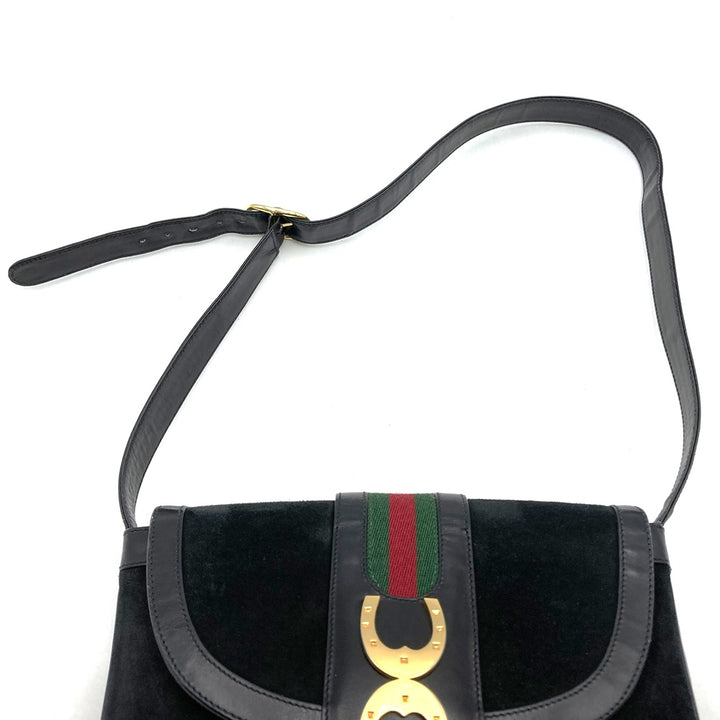 GUCCI オールドグッチ 肩掛け ショルダーバッグ ホースシュー ヴィンテージ ブラック 黒 スウェード/レザー ブランド品
