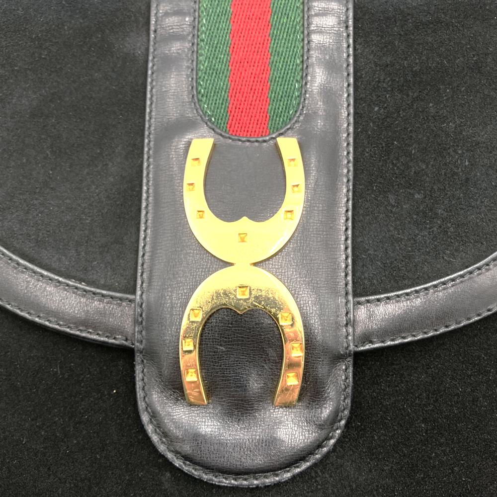 GUCCI オールドグッチ 肩掛け ショルダーバッグ ホースシュー ヴィンテージ ブラック 黒 スウェード/レザー ブランド品