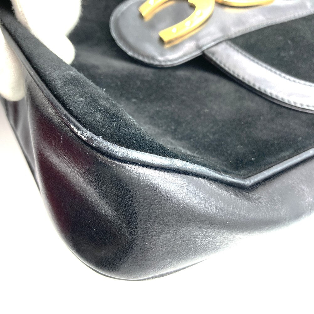 GUCCI オールドグッチ 肩掛け ショルダーバッグ ホースシュー ヴィンテージ ブラック 黒 スウェード/レザー ブランド品
