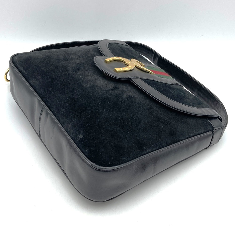 GUCCI オールドグッチ 肩掛け ショルダーバッグ ホースシュー ヴィンテージ ブラック 黒 スウェード/レザー ブランド品