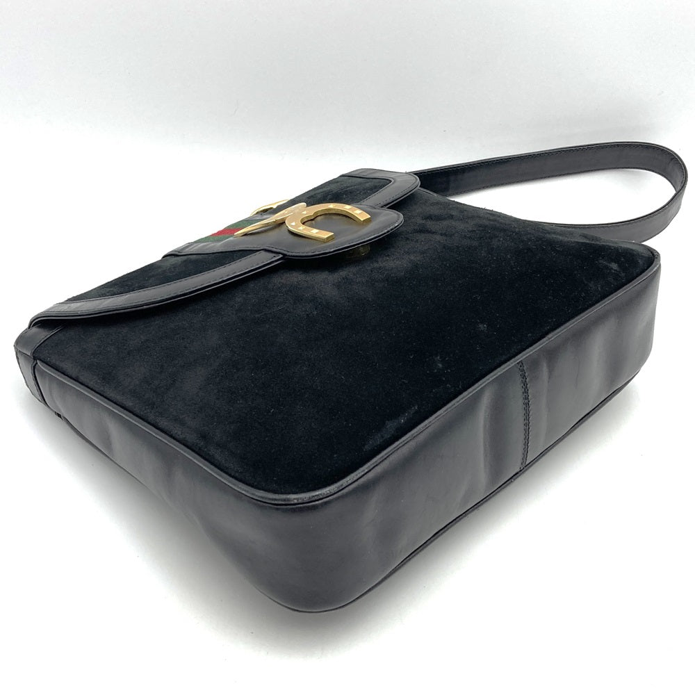 GUCCI オールドグッチ 肩掛け ショルダーバッグ ホースシュー ヴィンテージ ブラック 黒 スウェード/レザー ブランド品