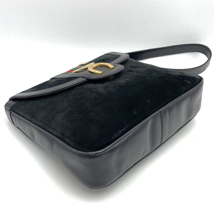 GUCCI オールドグッチ 肩掛け ショルダーバッグ ホースシュー ヴィンテージ ブラック 黒 スウェード/レザー ブランド品
