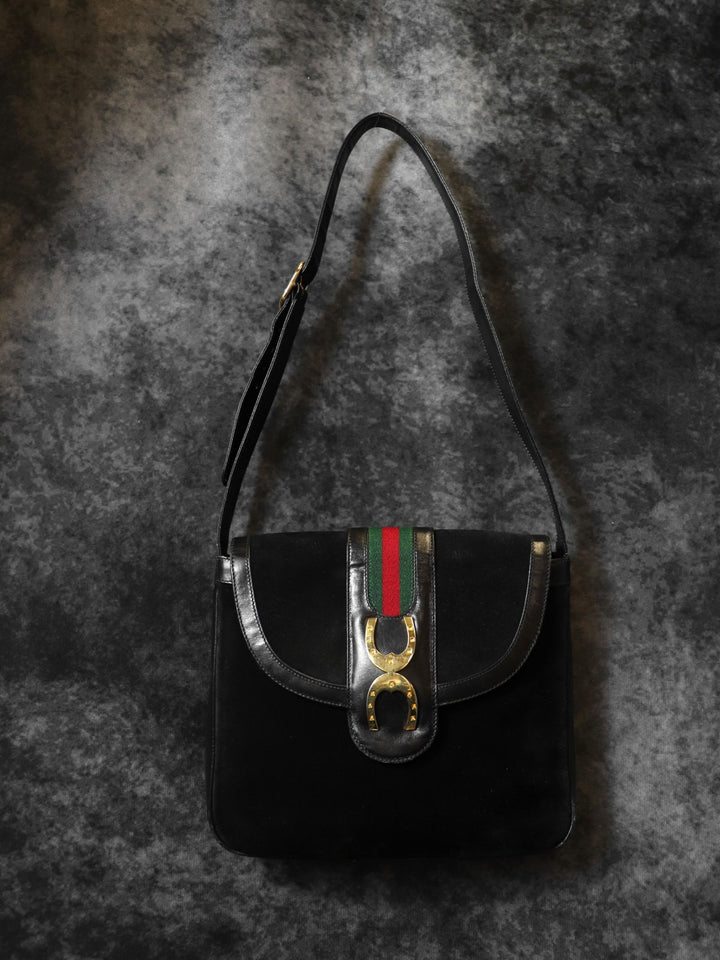 GUCCI オールドグッチ 肩掛け ショルダーバッグ ホースシュー ヴィンテージ ブラック 黒 スウェード/レザー ブランド品