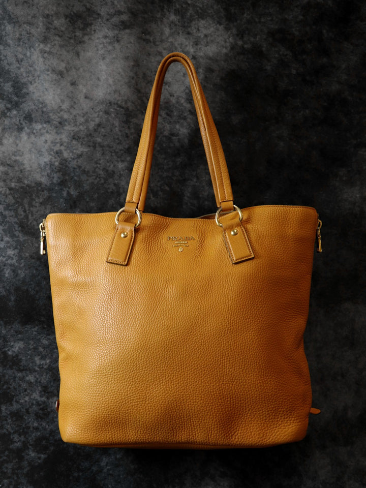 PRADA プラダ トートバッグ ハンドバッグ レザー イエロー ブラウン