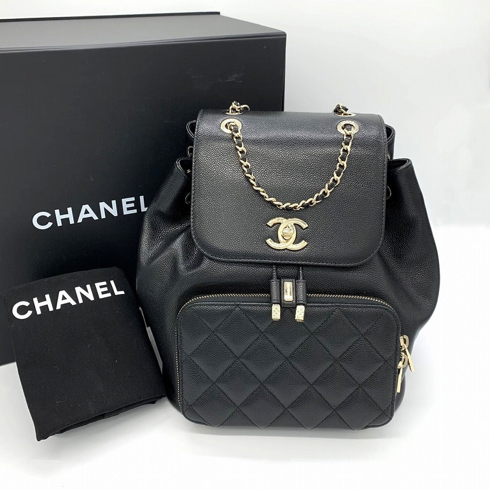 美品 CHANEL シャネル マトラッセ リュックサック デイパック チェーン ココマーク ブラック 黒 シルバー金具 キャビアスキン ブランド品