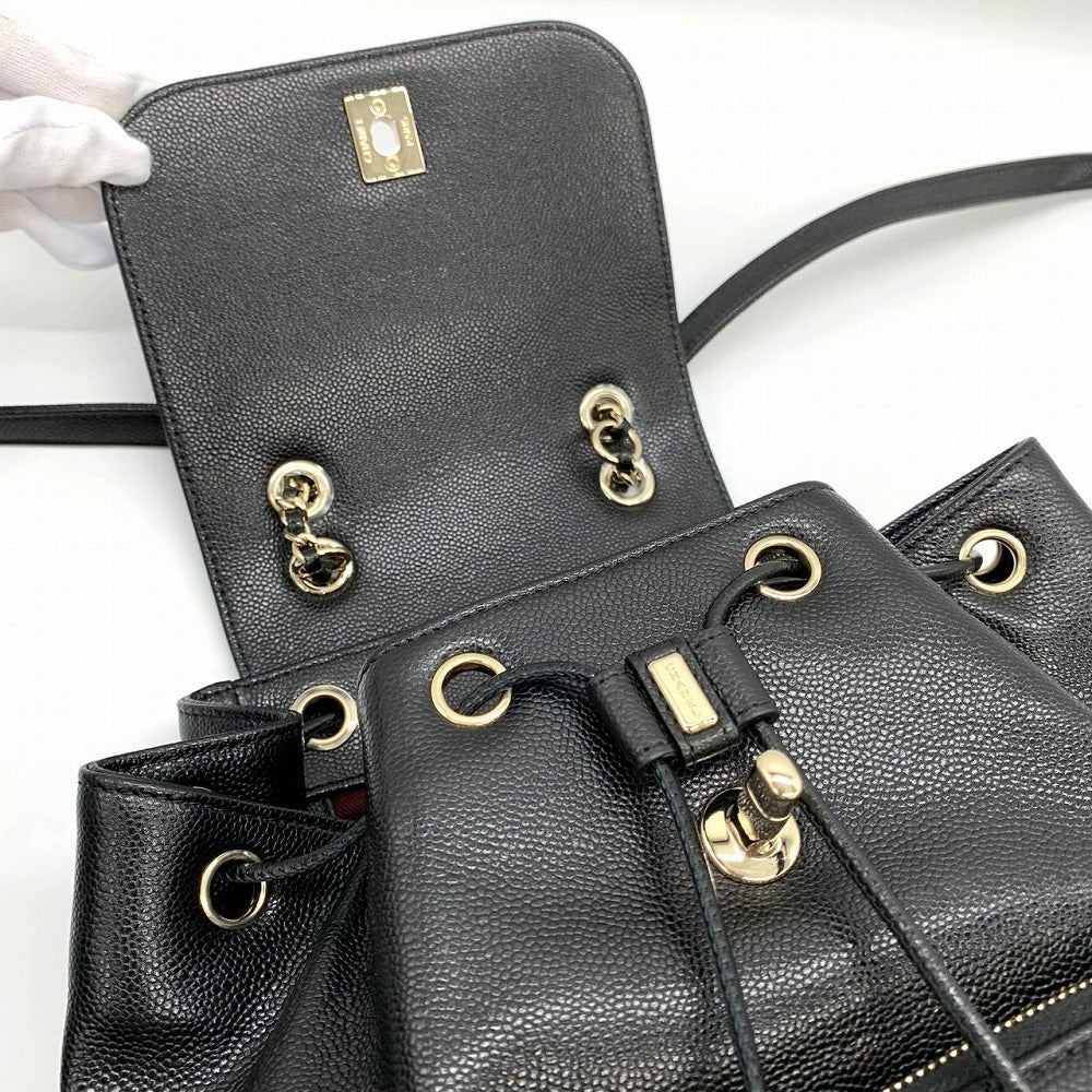 美品 CHANEL シャネル マトラッセ リュックサック デイパック チェーン ココマーク ブラック 黒 シルバー金具 キャビアスキン ブランド品