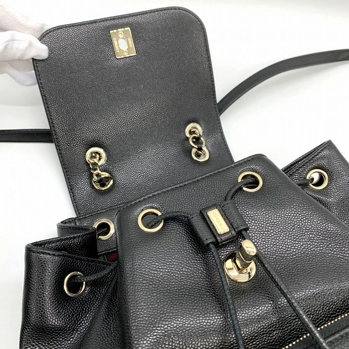 美品 CHANEL シャネル マトラッセ リュックサック デイパック チェーン ココマーク ブラック 黒 シルバー金具 キャビアスキン ブランド品
