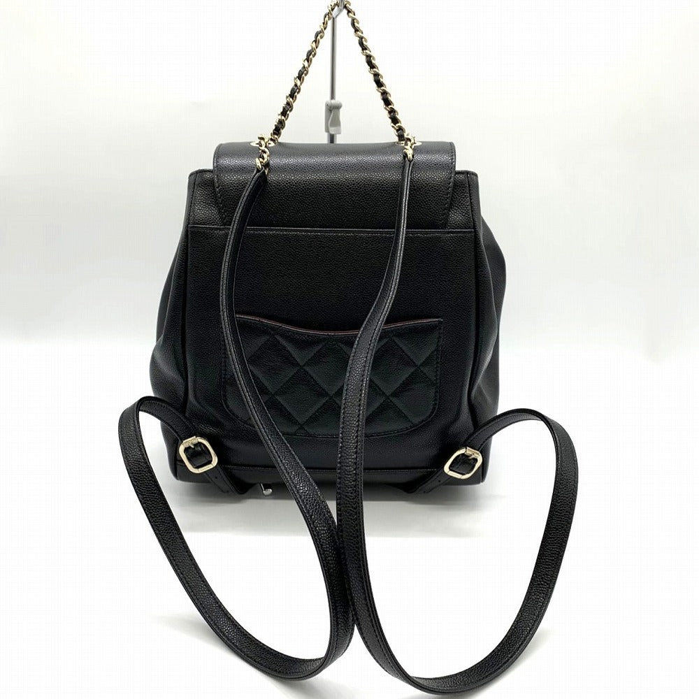美品 CHANEL シャネル マトラッセ リュックサック デイパック チェーン ココマーク ブラック 黒 シルバー金具 キャビアスキン ブランド品
