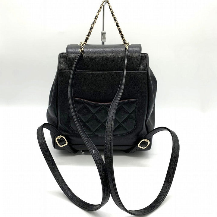 美品 CHANEL シャネル マトラッセ リュックサック デイパック チェーン ココマーク ブラック 黒 シルバー金具 キャビアスキン ブランド品