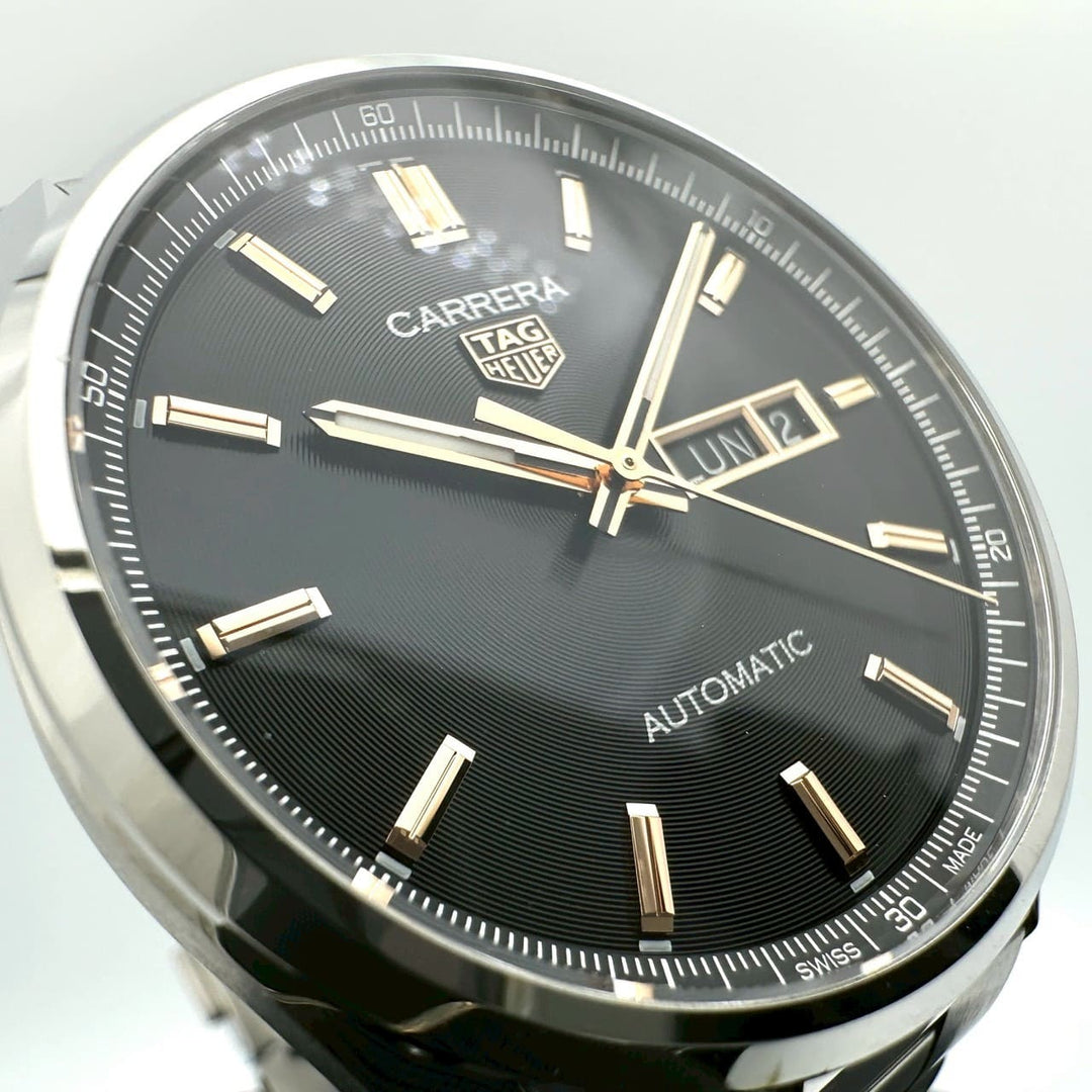 美品 TAG HEUER タグホイヤー 腕時計 カレラ キャリバー5 デイデイト WBN2013.BA0640 自動巻 オートマ SS ブラック