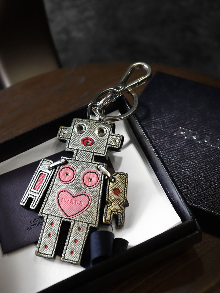 PRADA プラダ ロボット キーホルダー チャーム キーリング レザー シルバー メンズ レディース