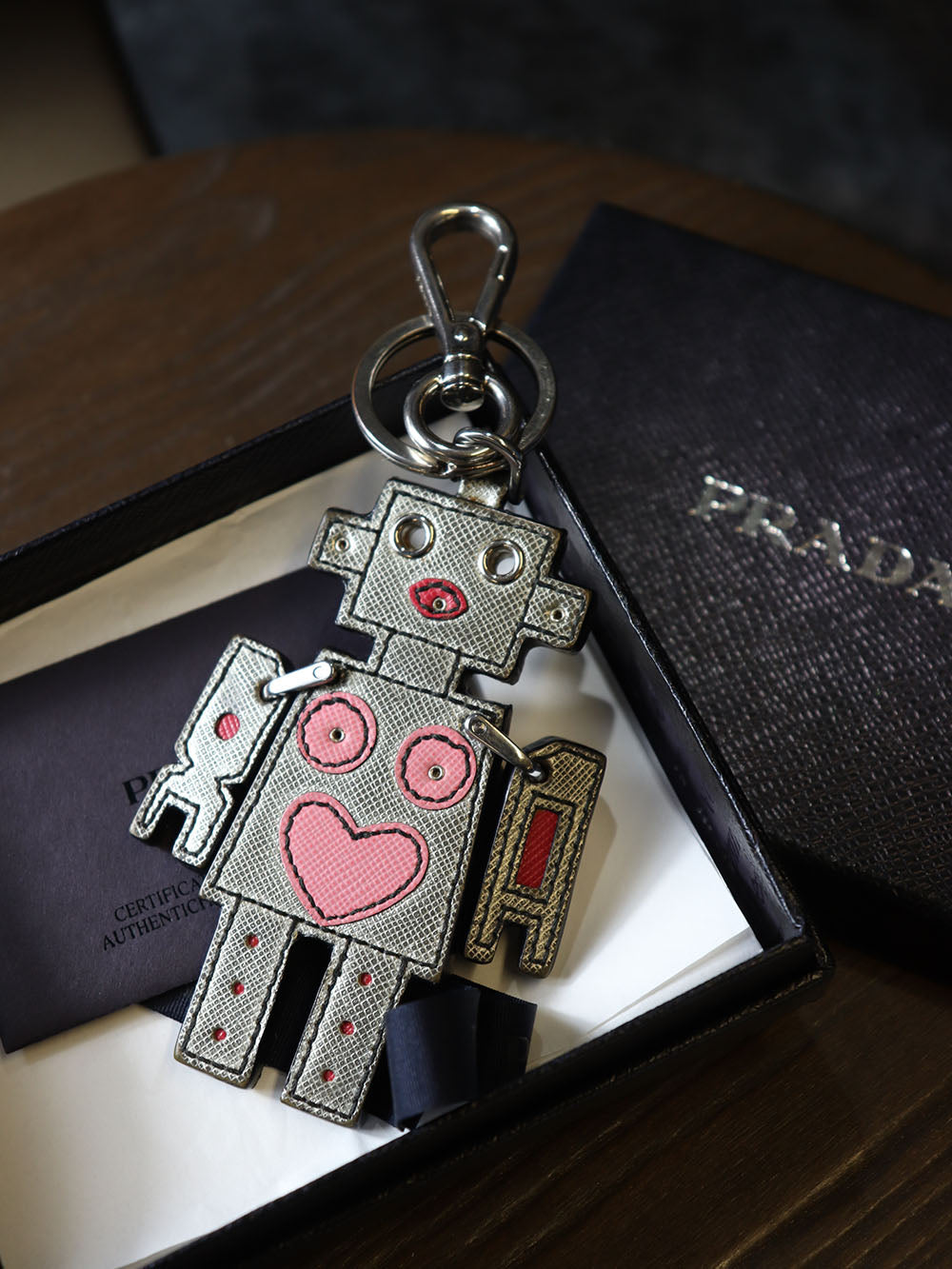 PRADA プラダ ロボット キーホルダー チャーム キーリング レザー シルバー メンズ レディース