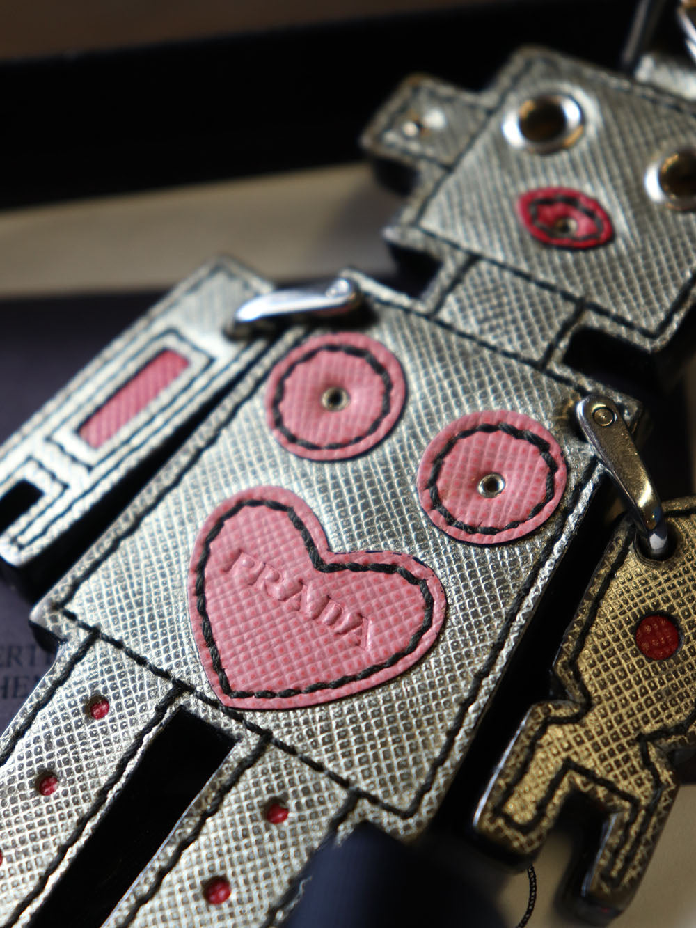 PRADA プラダ ロボット キーホルダー チャーム キーリング レザー シルバー メンズ レディース