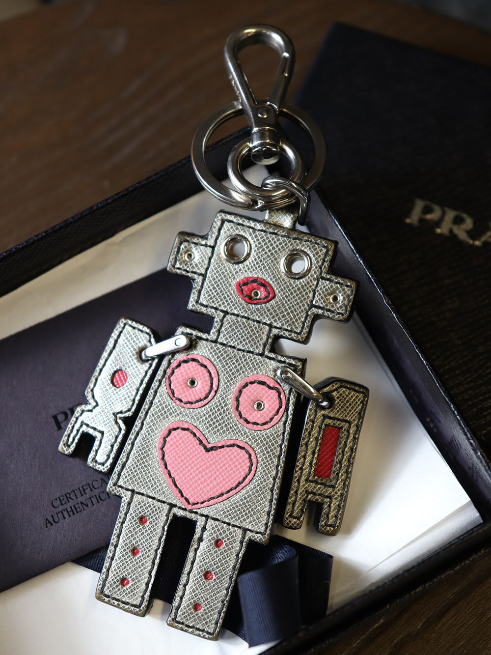 PRADA プラダ ロボット キーホルダー チャーム キーリング レザー シルバー メンズ レディース