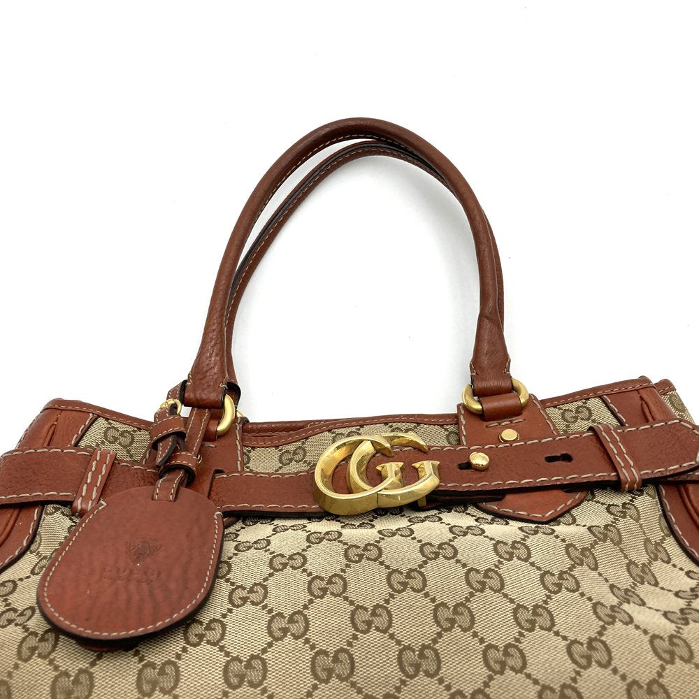 GUCCI グッチ 247183 トートバッグ ハンドバッグ ショルダー GGランニング GGキャンバス レザー ブラウン