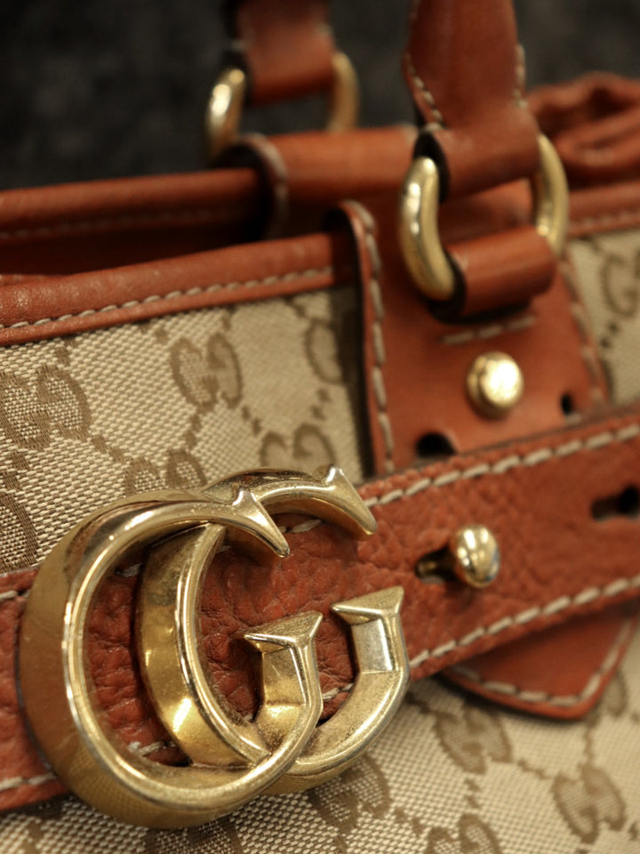 GUCCI グッチ 247183 トートバッグ ハンドバッグ ショルダー GGランニング GGキャンバス レザー ブラウン