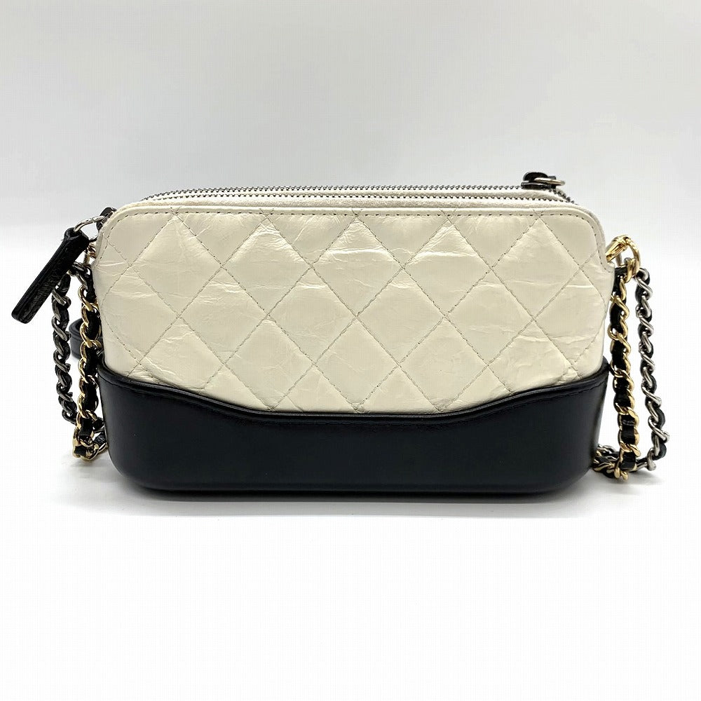 CHANEL シャネル ガブリエル フォンホルダー スマホ入れ 25番台 チェーンウォレット ミニ チェーンショルダーバッグ レザー ホワイト/ブラック 白/黒 バイカラー