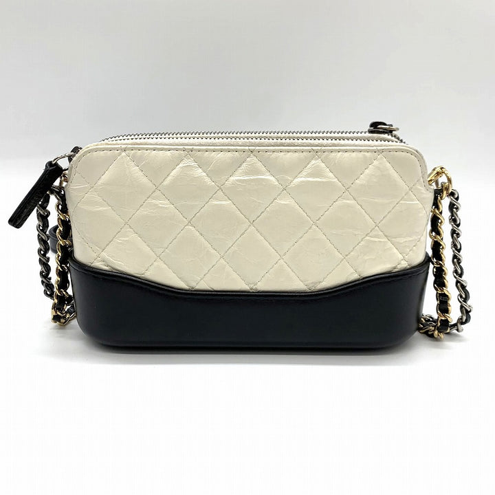 CHANEL シャネル ガブリエル フォンホルダー スマホ入れ 25番台 チェーンウォレット ミニ チェーンショルダーバッグ レザー ホワイト/ブラック 白/黒 バイカラー