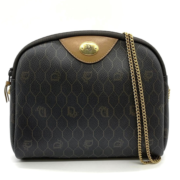 Christian Dior クリスチャンディオール ハニカム チェーンショルダーバッグ PVC ブラウン レディース