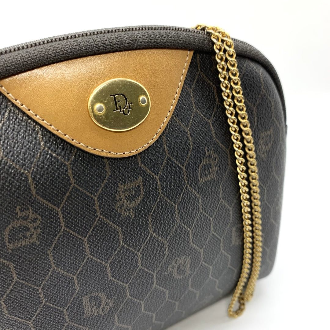 Christian Dior クリスチャンディオール ハニカム チェーンショルダーバッグ PVC ブラウン レディース