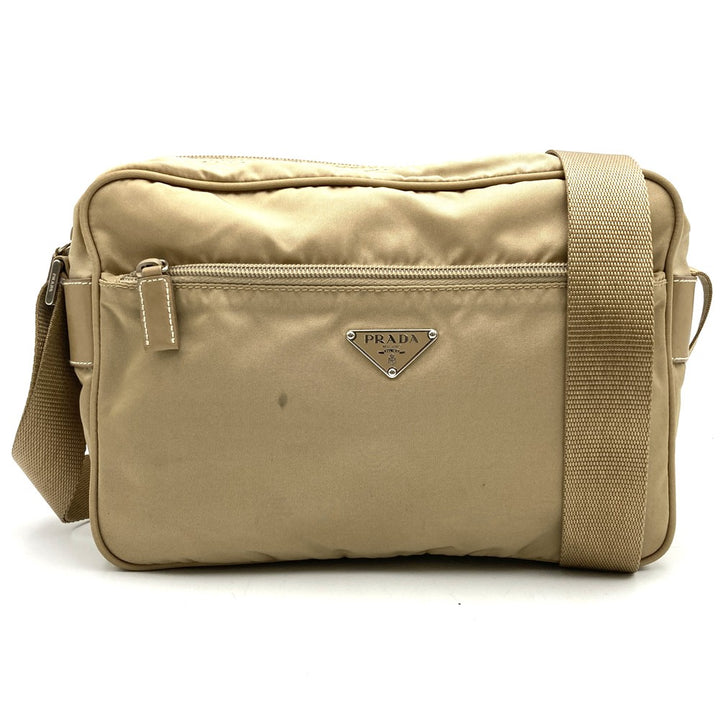 PRADA プラダ ショルダーバッグ ナイロン レザー ベージュ トライアングル ロゴ