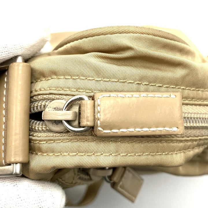 PRADA プラダ ショルダーバッグ ナイロン レザー ベージュ トライアングル ロゴ