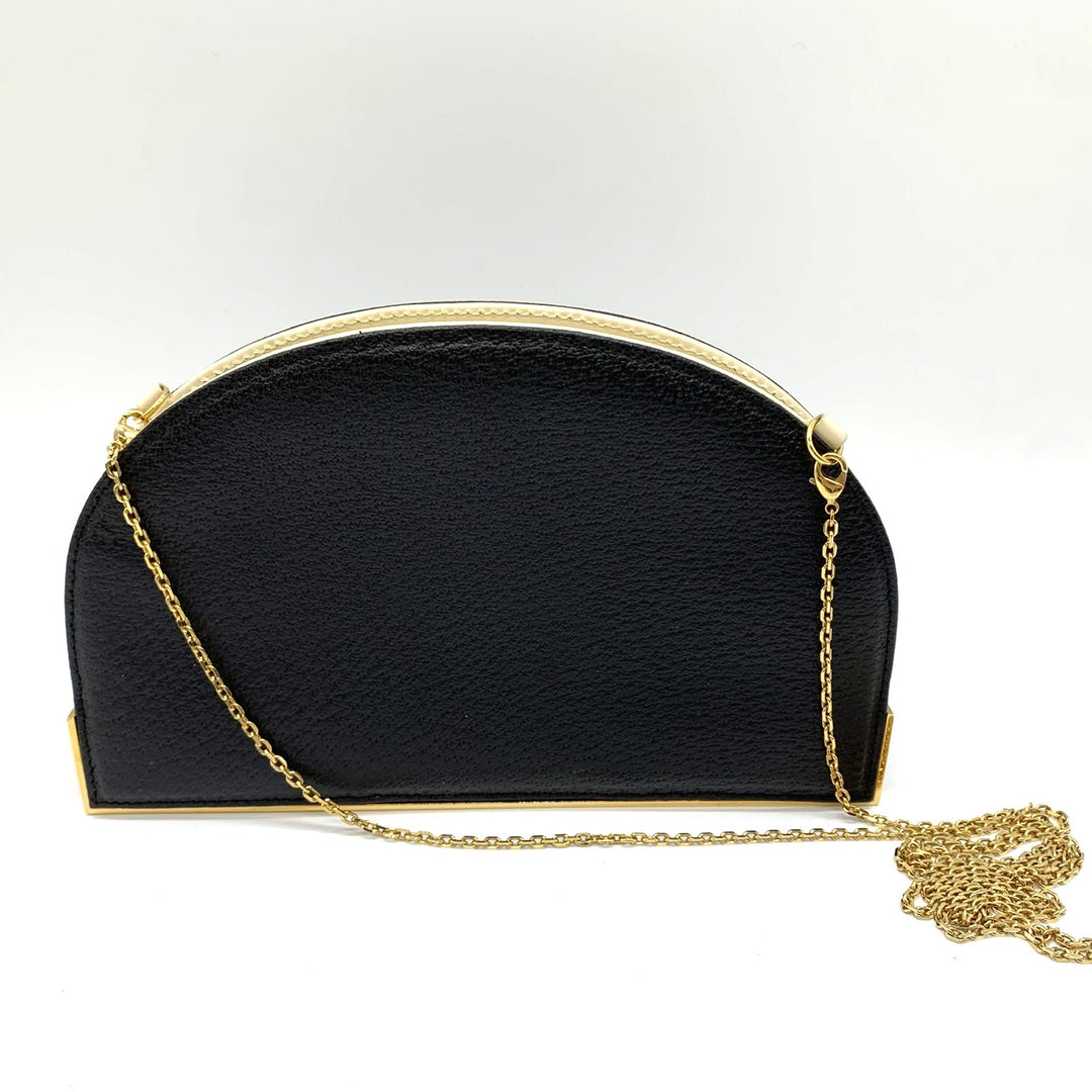 【美品】FENDI フェンディ 2321 26814 斜め掛け 肩掛け チェーンショルダーバッグ 薄型ミニバッグ ハーフムーン ブラック/ホワイト 黒/白 レザー