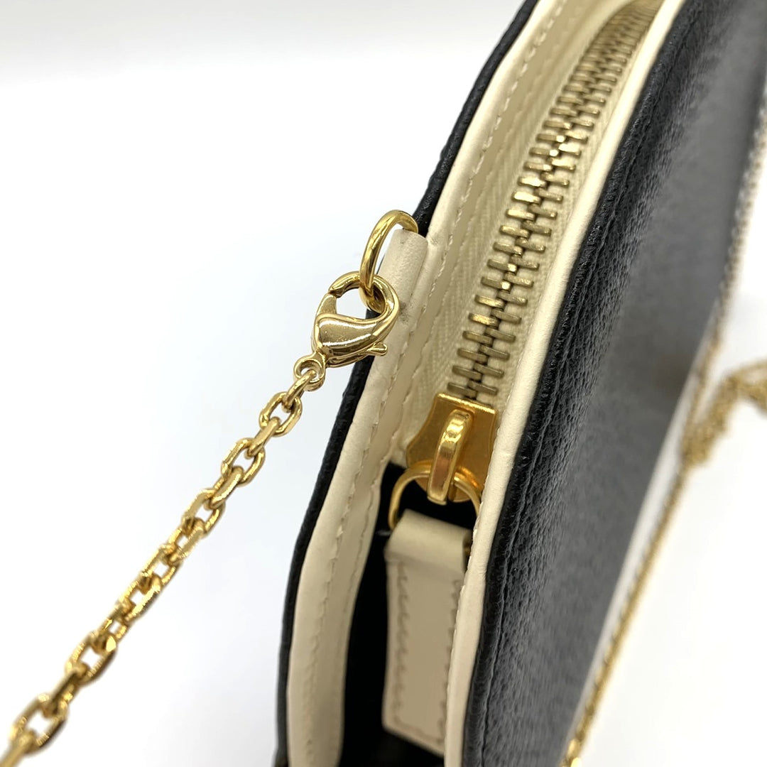 【美品】FENDI フェンディ 2321 26814 斜め掛け 肩掛け チェーンショルダーバッグ 薄型ミニバッグ ハーフムーン ブラック/ホワイト 黒/白 レザー