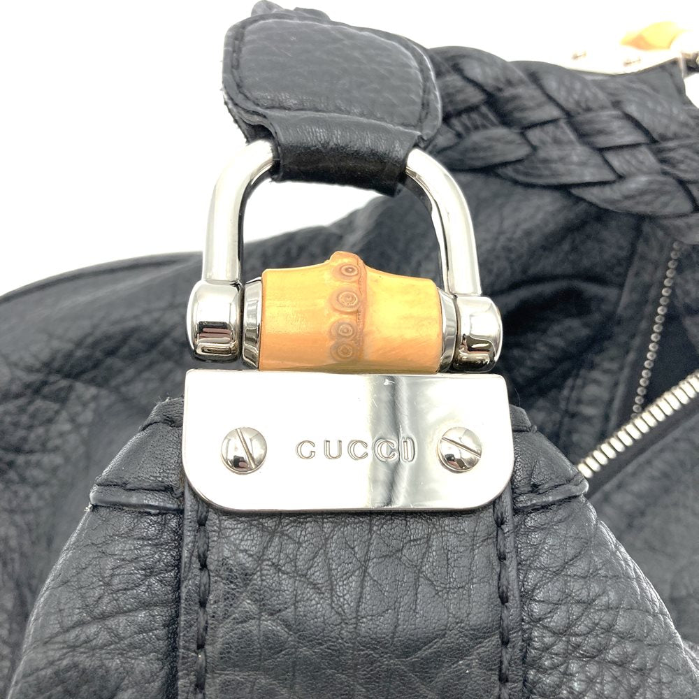 GUCCI グッチ 257090 ハンドバッグ ショルダーバッグ バンブー 編み込みハンドル レザー ブラック