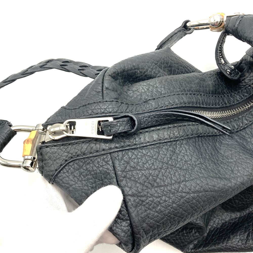 GUCCI グッチ 257090 ハンドバッグ ショルダーバッグ バンブー 編み込みハンドル レザー ブラック