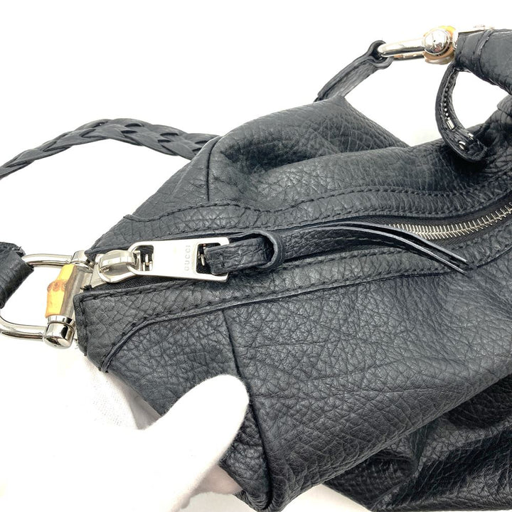 GUCCI グッチ 257090 ハンドバッグ ショルダーバッグ バンブー 編み込みハンドル レザー ブラック