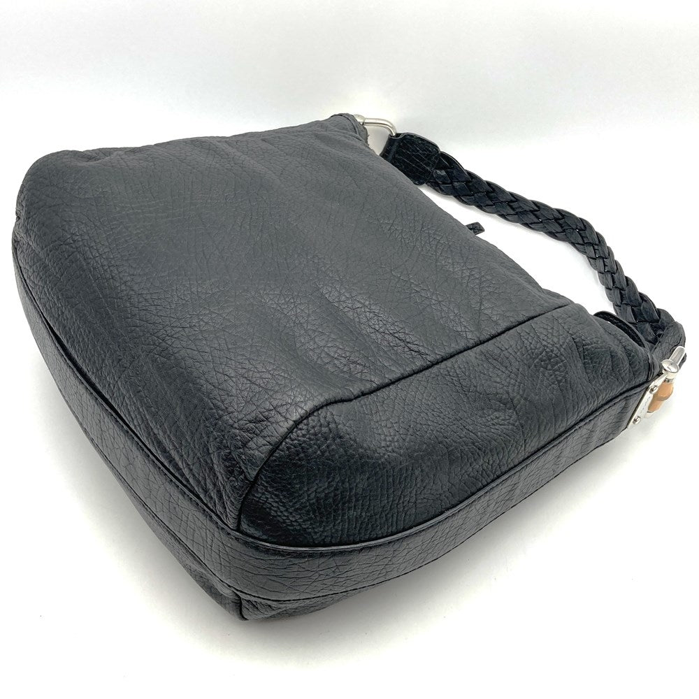 GUCCI グッチ 257090 ハンドバッグ ショルダーバッグ バンブー 編み込みハンドル レザー ブラック