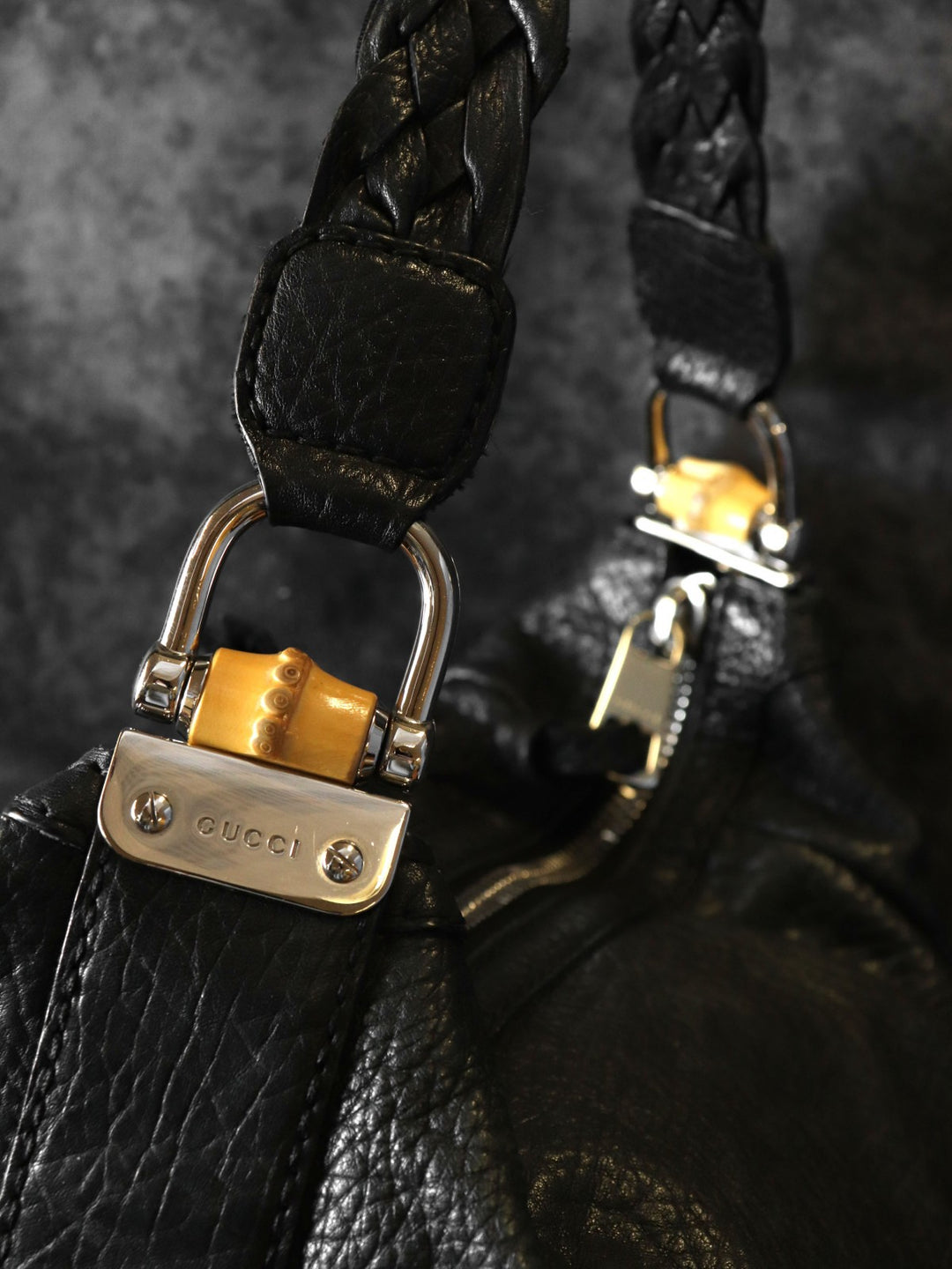 GUCCI グッチ 257090 ハンドバッグ ショルダーバッグ バンブー 編み込みハンドル レザー ブラック