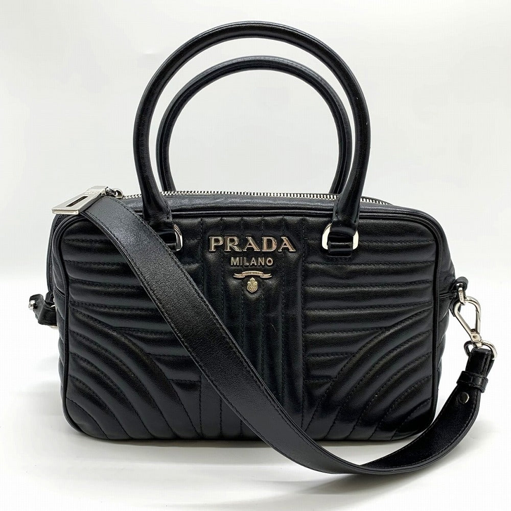 PRADA プラダ ダイアグラム ハンドバッグ ショルダーバッグ 2way 斜め掛け レザー ブラック 黒 ブランド