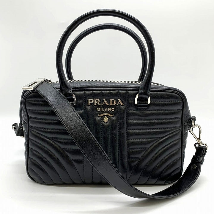 PRADA プラダ ダイアグラム ハンドバッグ ショルダーバッグ 2way 斜め掛け レザー ブラック 黒 ブランド