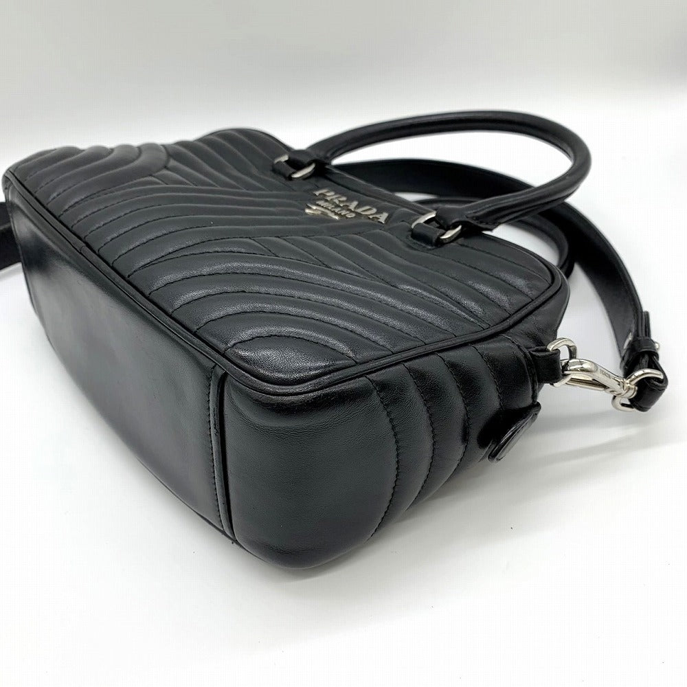 PRADA プラダ ダイアグラム ハンドバッグ ショルダーバッグ 2way 斜め掛け レザー ブラック 黒 ブランド