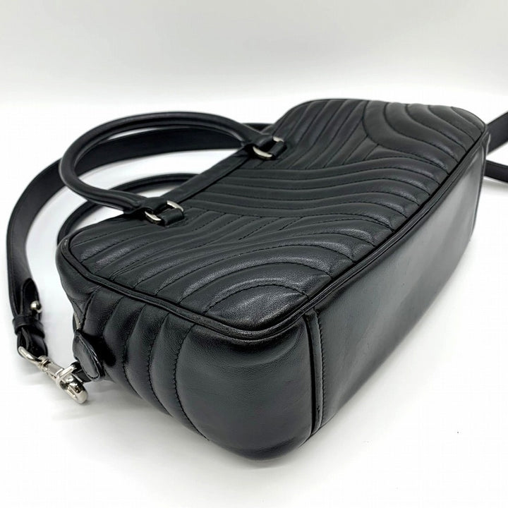 PRADA プラダ ダイアグラム ハンドバッグ ショルダーバッグ 2way 斜め掛け レザー ブラック 黒 ブランド